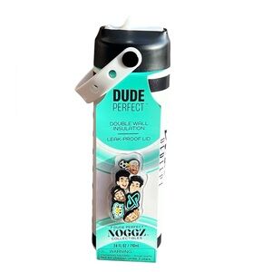 Dude Perfect 24oz White & Black Water Bottle w/ NOGGZ Charms NEW BPA-Free